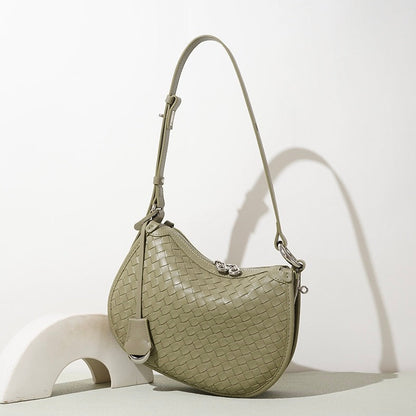 Woven Genuine Leather Crescent Shoulder Bag – Spring Summer 2025 Edition