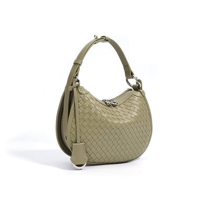 Woven Genuine Leather Crescent Shoulder Bag – Spring Summer 2025 Edition