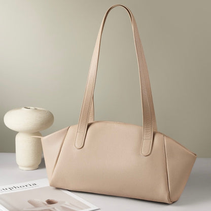 Women’s Genuine Leather Winged Pleated Tote – Minimalist Large Capacity Commuter Bag
