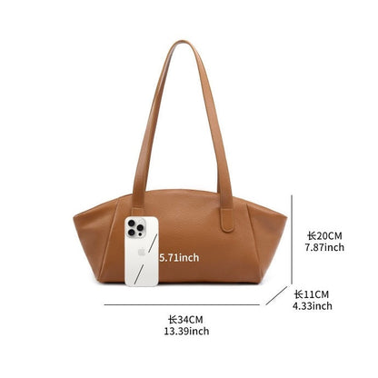 Women’s Genuine Leather Winged Pleated Tote – Minimalist Large Capacity Commuter Bag