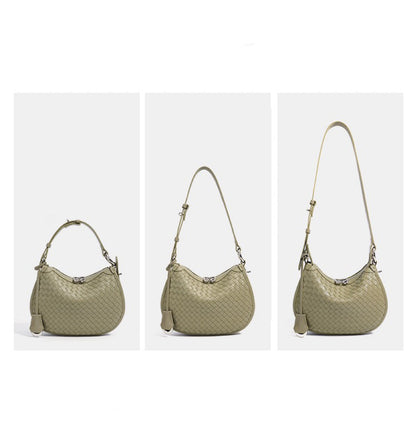 Woven Genuine Leather Crescent Shoulder Bag – Spring Summer 2025 Edition