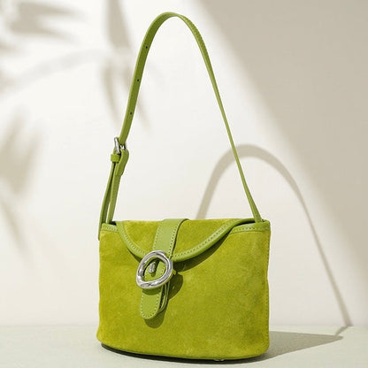 Women’s Matte Genuine Leather Colorblock Handheld Crossbody Bag