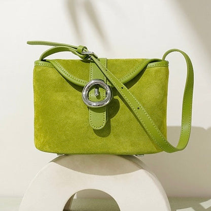 Women’s Matte Genuine Leather Colorblock Handheld Crossbody Bag