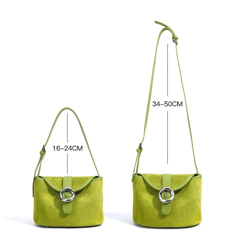 Women’s Matte Genuine Leather Colorblock Handheld Crossbody Bag