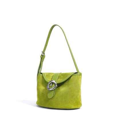 Women’s Matte Genuine Leather Colorblock Handheld Crossbody Bag