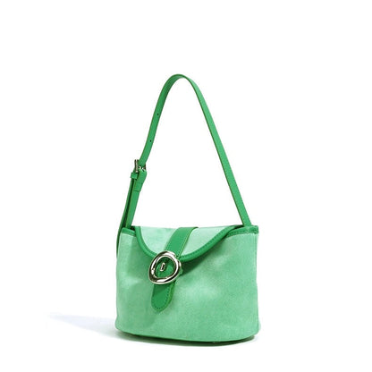 Women’s Matte Genuine Leather Colorblock Handheld Crossbody Bag