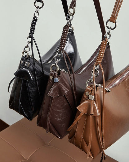 Women's Genuine Leather Hobo Bag with Knotted Strap & Bow Detail