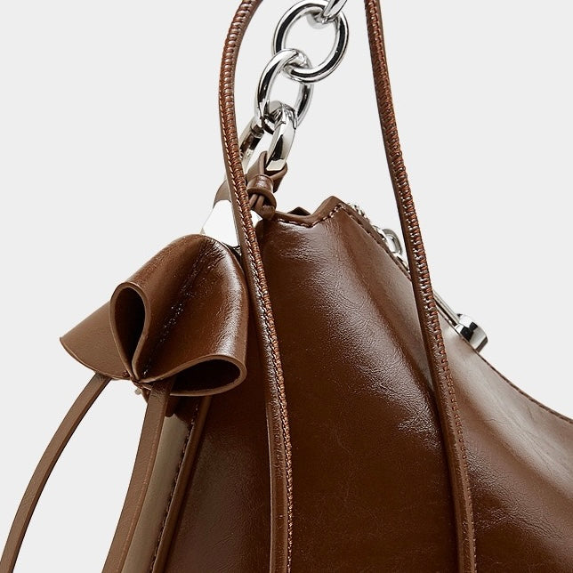 Women's Genuine Leather Hobo Bag with Knotted Strap & Bow Detail