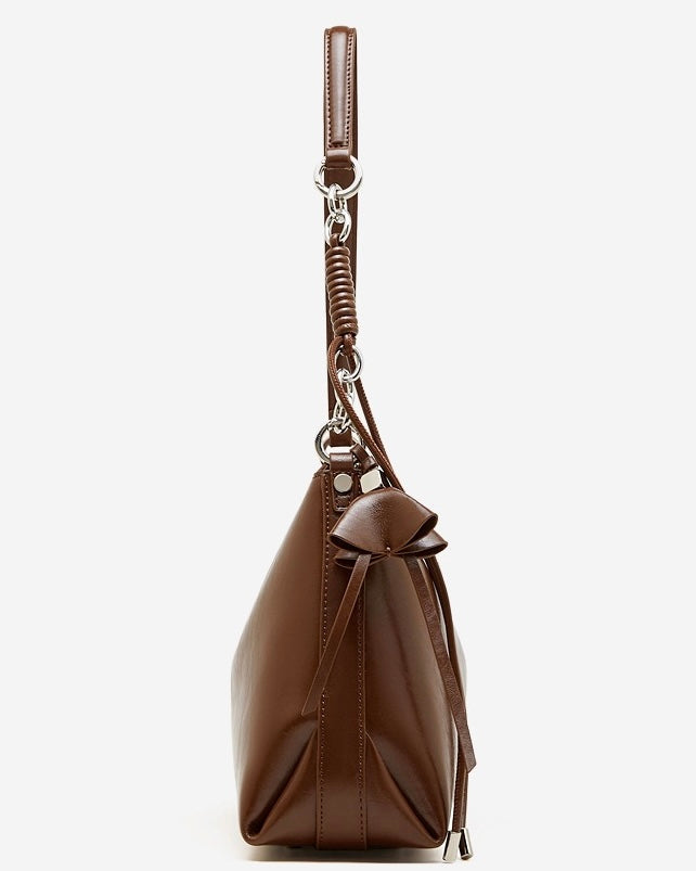 Women's Genuine Leather Hobo Bag with Knotted Strap & Bow Detail