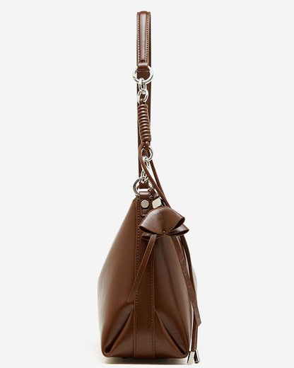 Women's Genuine Leather Hobo Bag with Knotted Strap & Bow Detail