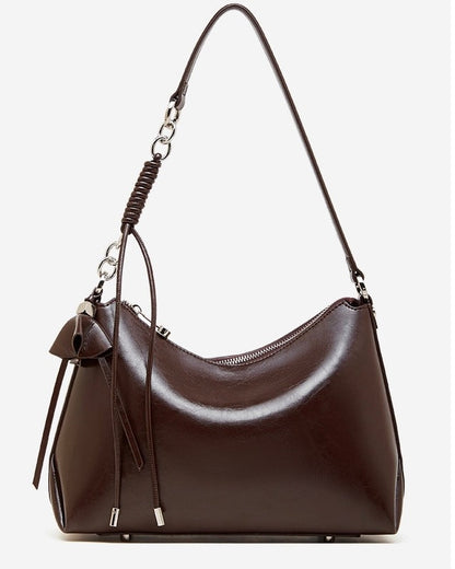 Women's Genuine Leather Hobo Bag with Knotted Strap & Bow Detail