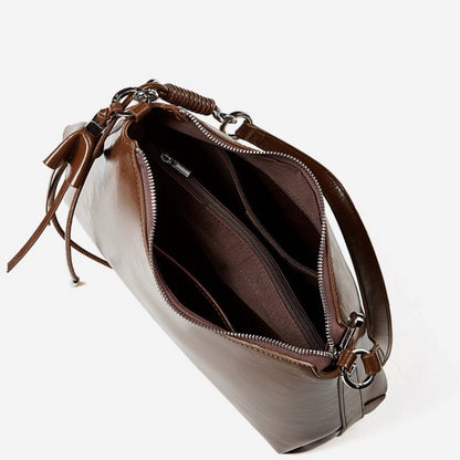 Women's Genuine Leather Hobo Bag with Knotted Strap & Bow Detail