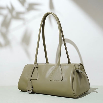 Spring Summer French Style Genuine Leather Pillow Shoulder Baguette Bag