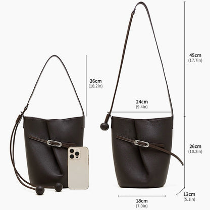 Women's Pebbled Leather Bucket Bag with Knot & Sphere Detail