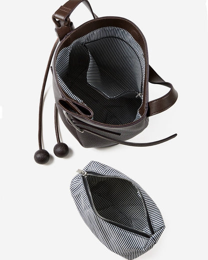 Women's Pebbled Leather Bucket Bag with Knot & Sphere Detail