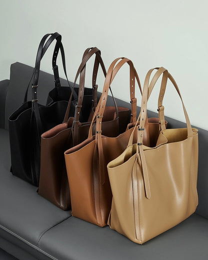 Minimalist Genuine Leather Tote – Women's Spacious Everyday Essential