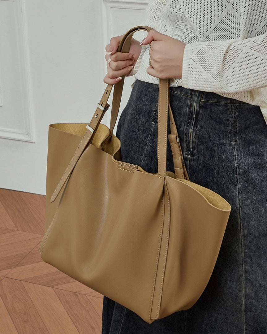 Minimalist Genuine Leather Tote – Women's Spacious Everyday Essential
