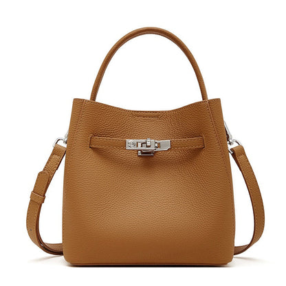 Women's Luxury Genuine Leather Basket Bucket Bag