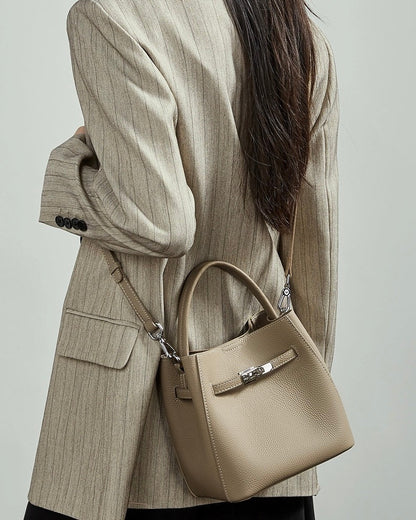 Women's Luxury Genuine Leather Basket Bucket Bag