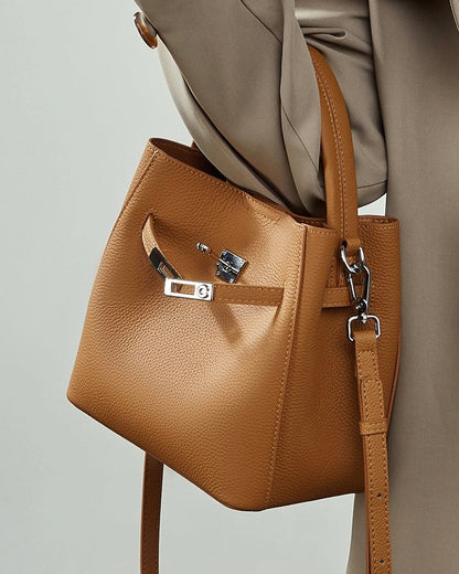 Women's Luxury Genuine Leather Basket Bucket Bag