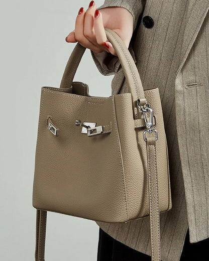 Women's Luxury Genuine Leather Basket Bucket Bag