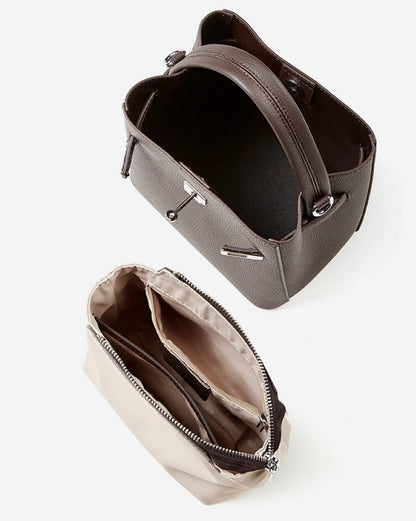 Women's Luxury Genuine Leather Basket Bucket Bag