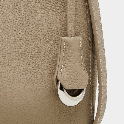 Women's Sleek Genuine Togo Leather Bucket Bag with Pouch