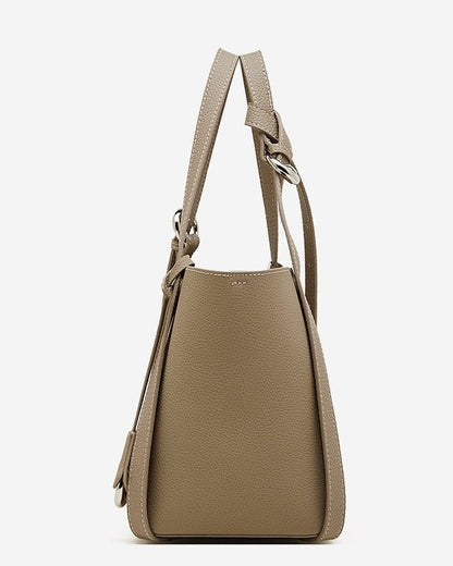 Women's Sleek Genuine Togo Leather Bucket Bag with Pouch
