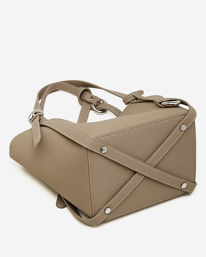 Women's Sleek Genuine Togo Leather Bucket Bag with Pouch