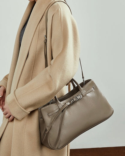 Retro Genuine Leather Crossbody Bag with Signature Ring-Buckle Strap