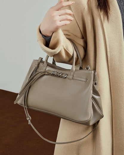 Retro Genuine Leather Crossbody Bag with Signature Ring-Buckle Strap