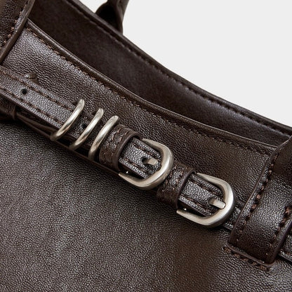 Retro Genuine Leather Crossbody Bag with Signature Ring-Buckle Strap