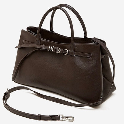 Retro Genuine Leather Crossbody Bag with Signature Ring-Buckle Strap
