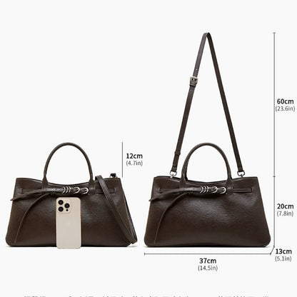 Retro Genuine Leather Crossbody Bag with Signature Ring-Buckle Strap