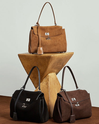 Sleek Soft Suede Genuine Leather Top-Handle Bag
