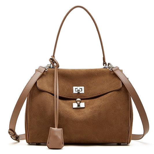Sleek Soft Suede Genuine Leather Top-Handle Bag