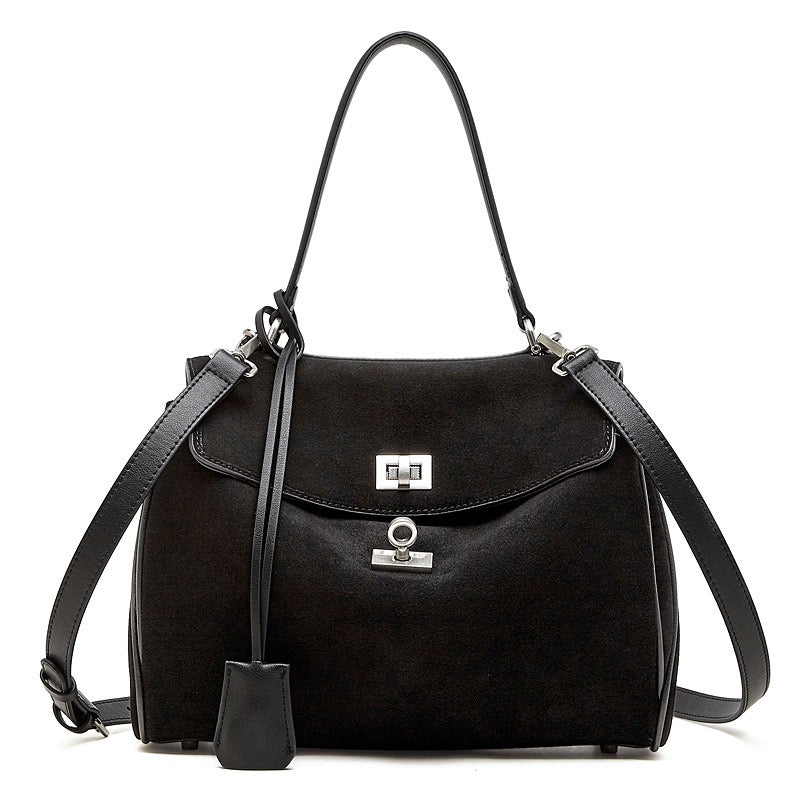Sleek Soft Suede Genuine Leather Top-Handle Bag