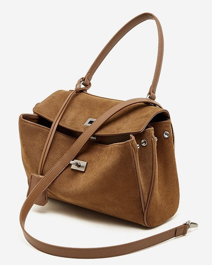 Sleek Soft Suede Genuine Leather Top-Handle Bag