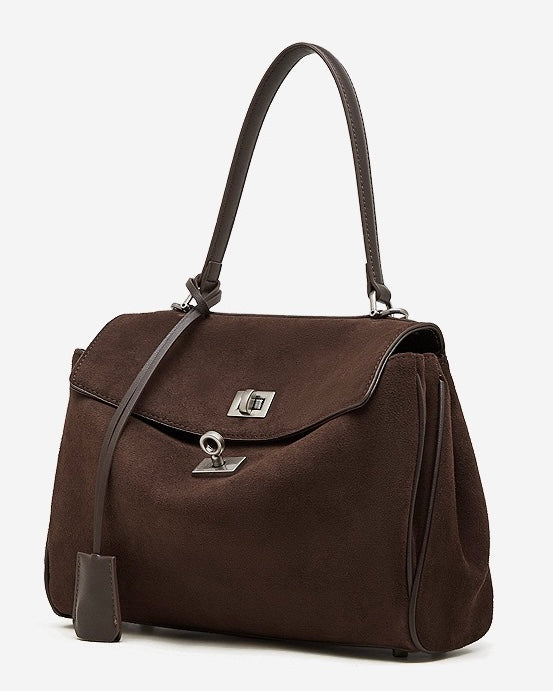 Sleek Soft Suede Genuine Leather Top-Handle Bag