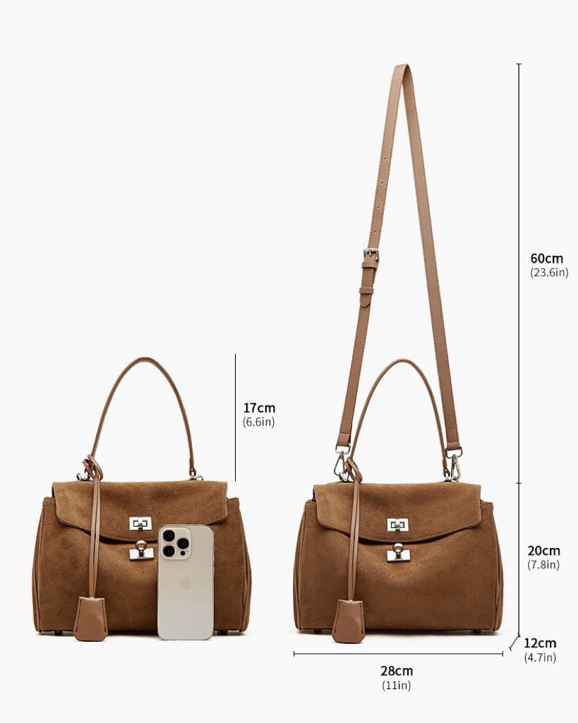 Sleek Soft Suede Genuine Leather Top-Handle Bag