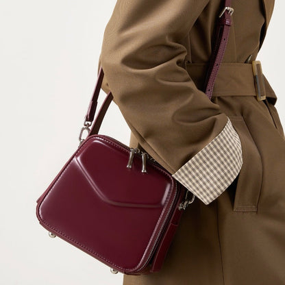 Women's Trapezoidal Ear Genuine Leather Handheld Shoulder Bag