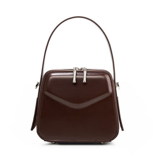 Women's Trapezoidal Ear Genuine Leather Handheld Shoulder Bag