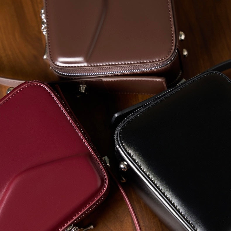 Women's Trapezoidal Ear Genuine Leather Handheld Shoulder Bag