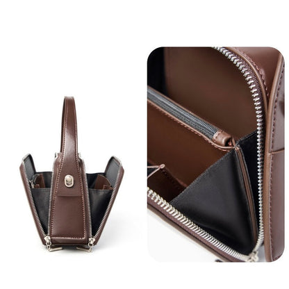 Women's Trapezoidal Ear Genuine Leather Handheld Shoulder Bag