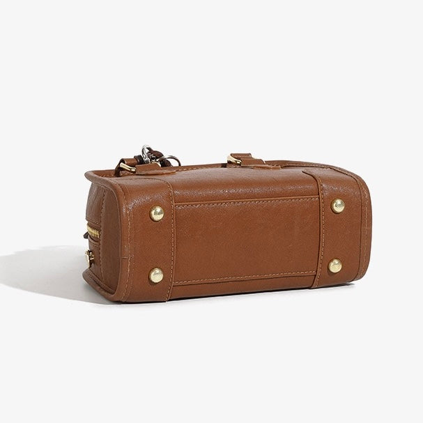 Women's Genuine Leather Boston Crossbody Bag with Dachshund Pendant