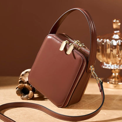 Stylish Genuine Leather Boxy Handheld Crossbody Bag for Women