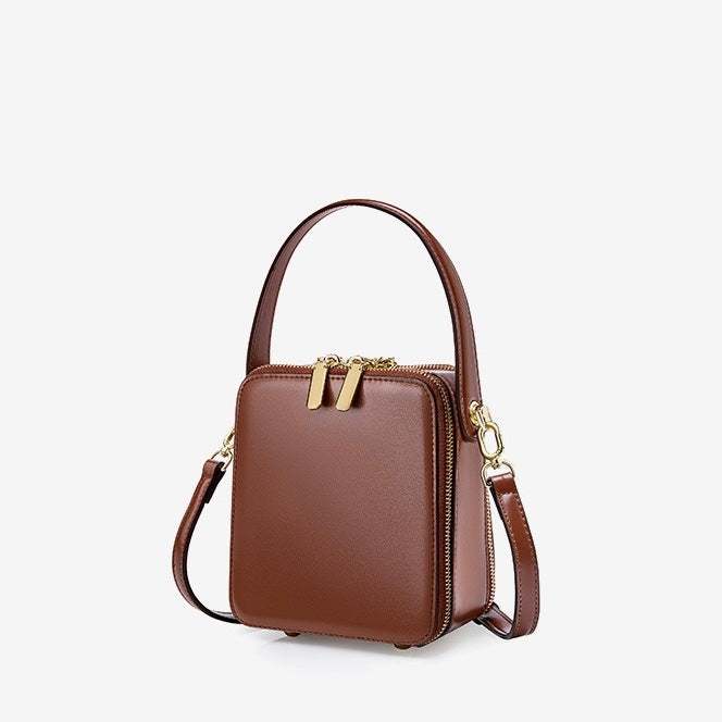 Stylish Genuine Leather Boxy Handheld Crossbody Bag for Women