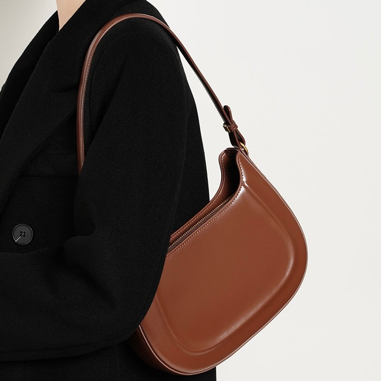 Vintage Genuine Leather Saddle Shoulder Crossbody Bag for Women