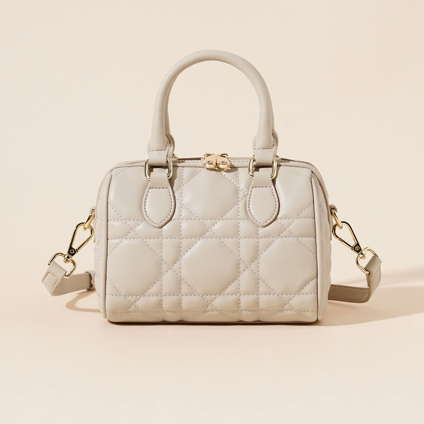 Women's Genuine Leather Quilted Boston Clutch Bag