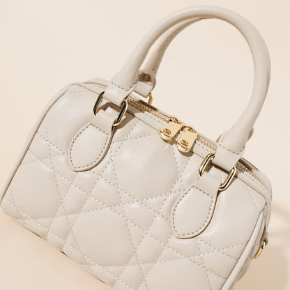 Women's Genuine Leather Quilted Boston Clutch Bag